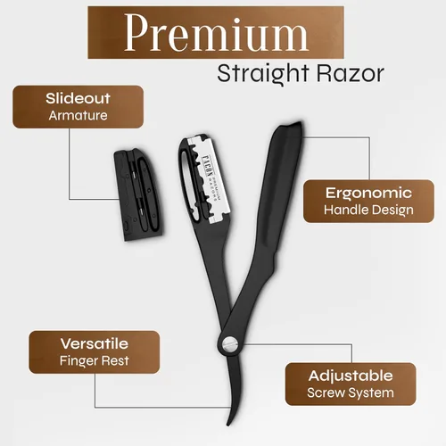 Vista 14 de Facón - Maquinilla de afeitar recta para hombre, kit profesional de afeitar de borde recto con 100 cuchillas, afeitadora barbero japonesa de acero