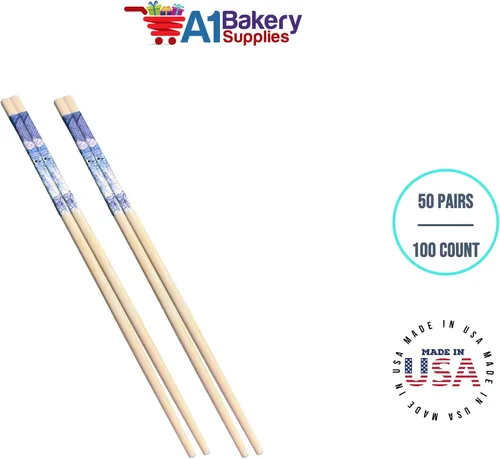 Vista 4 de Palillos de madera de bambú natural, 50 pares/100 unidades en 9 pulgadas por A1 bakery supplies