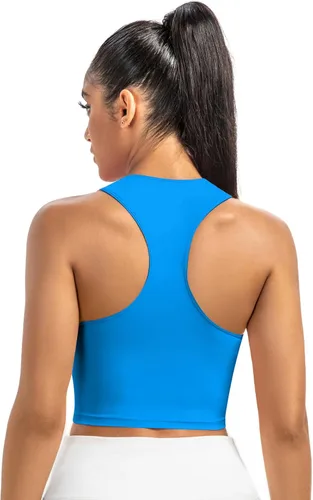 Vista 7 de Camiseta corta con cuello halter para mujer, camiseta sin mangas para gimnasio, yoga, entrenamiento, atlética, linda, ropa de moda, sexy, casual