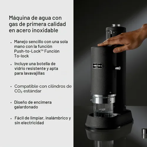 Vista 5 de Aarke Carbonator Pro, Máquina para Agua Espumosa y Carbonatada, Acero Inoxidable con Botella Reutilizable de Vidrio, Volumen 800 mL/27 fl oz