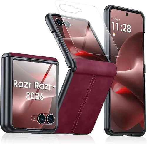 Vista 12 de para Samsung Galaxy Z Flip 7 Funda con protección de bisagras y protector de pantalla incorporado, funda de cuero mate de policarbonato ultradelgada