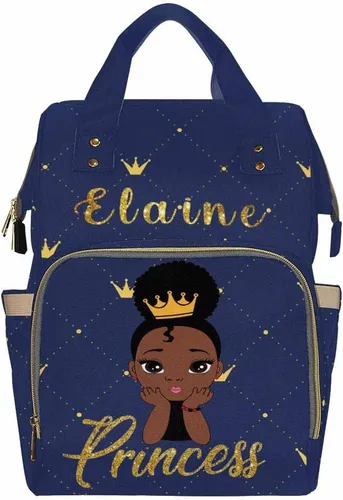 Vista 28 de Newcos Bolsa de pañales personalizada con estampado de corona con nombre personalizado de África negra para mujer, bolsa de pañales de viaje casual