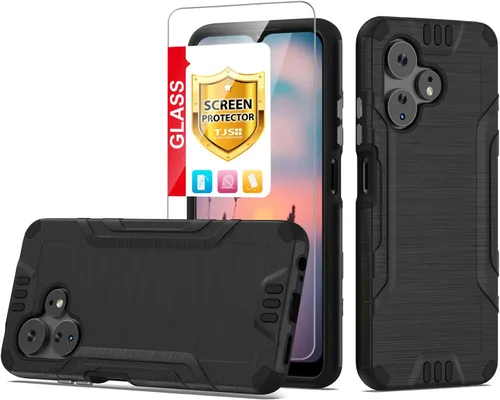Vista 12 de TJS Funda compatible con Boost Mobile Celero 5G + Plus 2024 (3ª versión), protector de pantalla de vidrio templado, híbrido a prueba de golpes