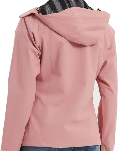 Vista 7 de OTU Chaqueta impermeable para mujer, ligera, impermeable con capucha para senderismo, viajes al exterior.