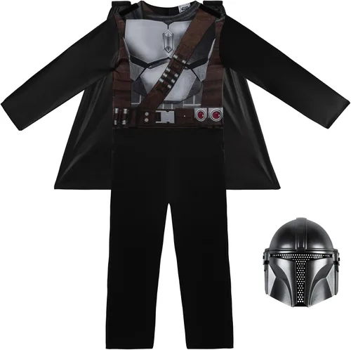 Vista 3 de Star Wars The Mandalorian - Disfraz oficial de Halloween para jóvenes, overol estampado con máscara de plástico