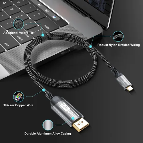 Vista 7 de Cable USB-C a DisplayPort de 3.3 pies (16 K a 60 Hz 8K a 120 Hz), cable USB C a DP 2.1 de 80 Gbps Thunderbolt 3/4/5 compatible con MacBook Pro/Air