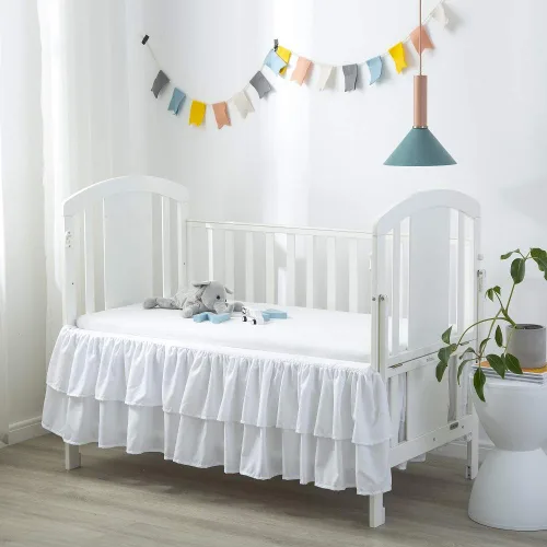 Vista 7 de JSD Falda de cama rosa para cuna de 14 pulgadas, caída profunda, con volantes de doble capa, de microfibra, para guardería, para bebés y niñas Rosa