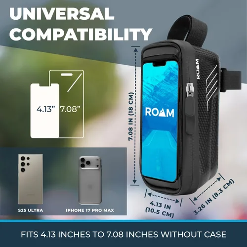 Vista 2 de Roam Soporte universal para teléfono para bicicleta + funda de almacenamiento impermeable con cremallera, se adapta a teléfonos inteligentes