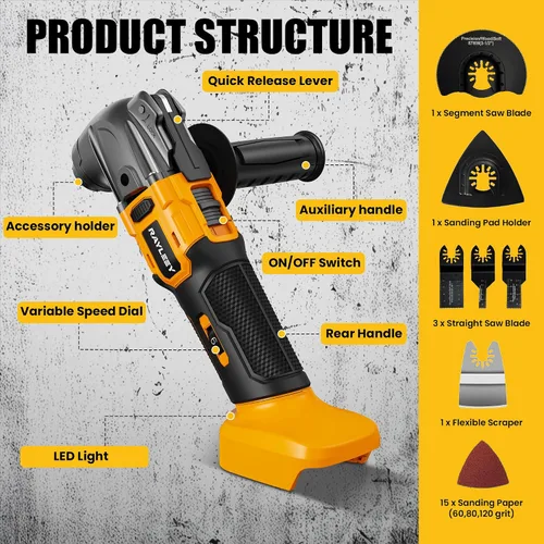 Vista 7 de Kit de múltiples herramientas oscilantes compatible con batería DEWALT de 20 V, herramientas oscilantes inalámbricas con motor sin escobillas, 6