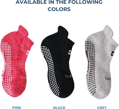 Vista 6 de Calcetines antideslizantes para yoga, barre, pilates, hospital, maternidad, con empuñaduras, para mujeres y hombres, 2 pares, color negro