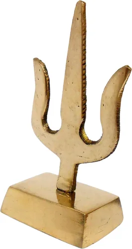Vista 6 de Mesa hindú espiritual Trident Tridente de latón Shiva Trishul - 2.5 pulgadas