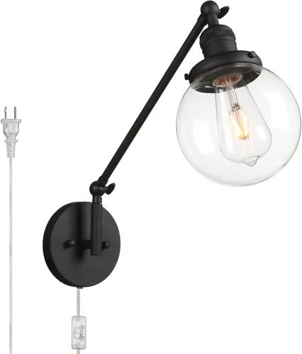 Vista 19 de PERMO Aplique de Pared Industrial Vintage con Mini Pantalla Globo Redonda de Vidrio Transparente Soplado a Mano de 5.9" (Cromado)
