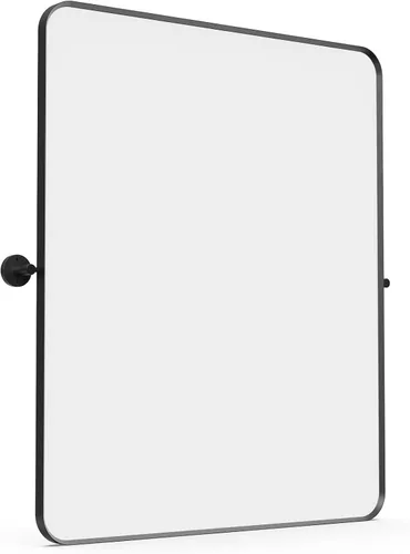 Vista 4 de Espejo de baño rectangular pivotante de 18 x 24 pulgadas, inclinable, biselado, con marco de metal negro, espejos de tocador para pared, vidrio