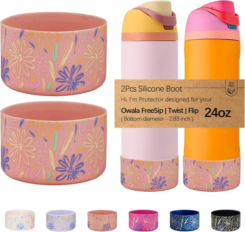 Vista 23 de WK IEASON 2 fundas de silicona para botella de agua Owala, base protectora para botella de agua Owala FreeSip Twist y Flip Flask accesorios para 3D