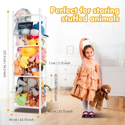 Vista 2 de Organizador grande de almacenamiento de animales de peluche, zoológico de almacenamiento de animales de peluche de madera, soporte para juguetes