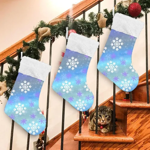 Vista 6 de ALAZA Calcetines de Navidad, copos de nieve, clásicos de invierno, decoraciones de calcetines grandes personalizados para la temporada de vacaciones