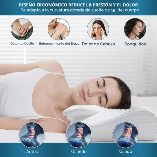 Vista 3 de Almohada cervical cervical para dormir – Almohada cervical de espuma viscoelástica para aliviar el dolor de cuello – Almohada ergonómica para dormir