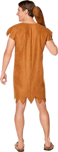 Vista 2 de Spirit Halloween Disfraz de Barney Rubble de los Picapiedra para adulto, con licencia oficial, estilo jersey, disfraz de hombre de las cavernas