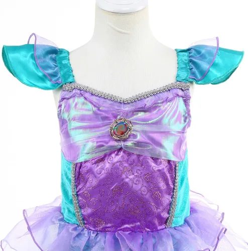 Vista 4 de Gridamea Disfraz de Sirenita para niñas, vestido de Ariel con bolso, collar, horquilla