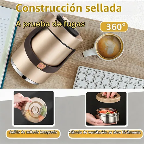 Vista 4 de Juego de recipientes de alimentos aislados al vacío de 67 onzas con 3 Dorado