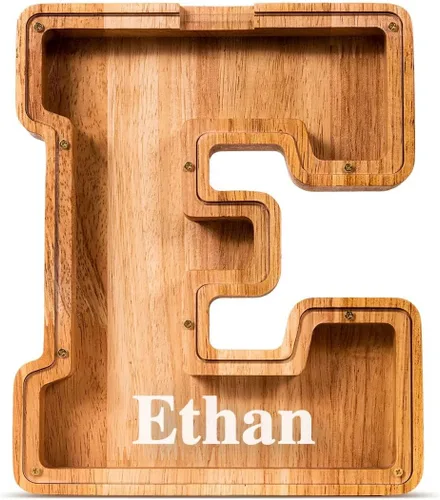 Vista 24 de SummiDate Alcancía de madera de letra para niños y niñas, Alfabeto, personalizada, regalo de cumpleaños y pascua para niños (A)