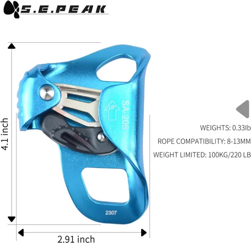 Vista 7 de Ascensor de pecho de escalada mejorado, equipo de rapelado fuerte con certificación CE de 220.5 lbs con dientes inoxidables afilados para escalada