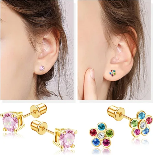 Vista 4 de FIBO STEEL Paquete de 8 pares de aretes hipoalergénicos para mujeres y adolescentes, acero inoxidable 316L con circonita cúbica, corazón, perla