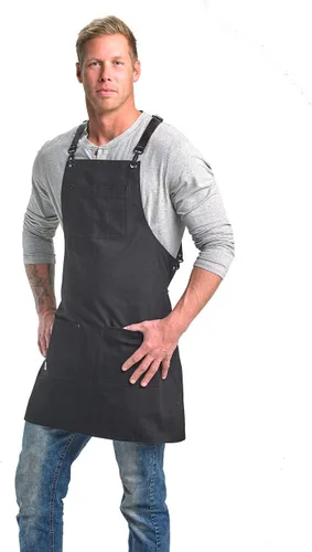 Vista 10 de Mercer Culinary Metro Edge Renegade - Delantal con peto, color negro y correas de cuero marrón