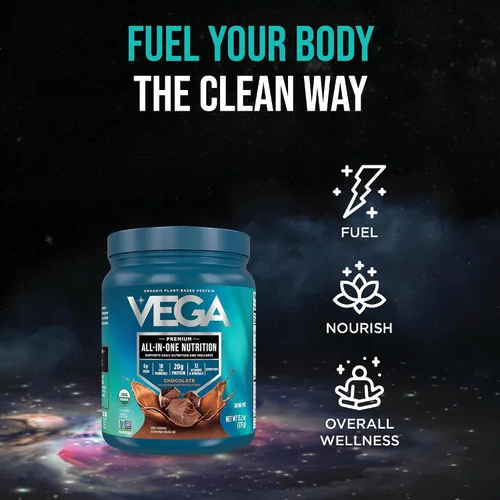 Vista 6 de Vega Organic All-in-One Proteína vegana en polvo sabor chocolate 9 porciones, ingredientes de superalimento, vitaminas para apoyo inmunológico