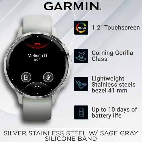 Vista 3 de Garmin Venu 3S Reloj inteligente con GPS, pantalla AMOLED de 1.61 pulgadas, características avanzadas de salud y fitness, hasta 10 días de batería