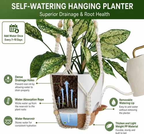 Vista 17 de Paquete de 3 macetas colgantes grandes para plantas de interior con Negro