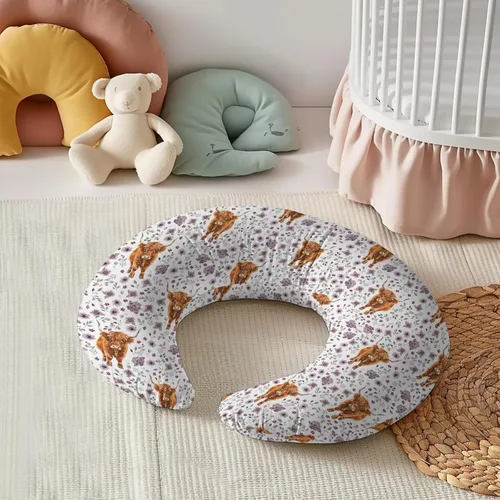 Vista 3 de Funda de almohada de lactancia con diseño de flores de vaca de granja occidental, unisex, diseño floral de vaca de las tierras altas, funda