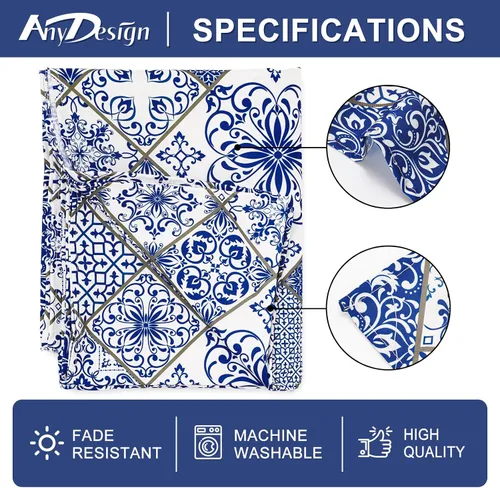 Vista 7 de AnyDesign Mantel de mosaico azul y blanco de 60 x 104 pulgadas, rectangular, moderno, para el hogar, cocina, comedor, suministros de decoración