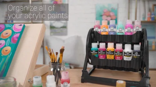 Vista 10 de Organizador rotacional Plaid para almacenamiento de pintura acrílica, contenedor de almacenamiento de pintura que guarda 24 botellas estándar de 2