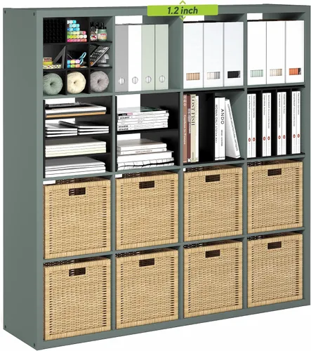 Vista 53 de Furinno Estantería para cubículos, estantería apilable, organizador de almacenamiento en cubos con parte trasera abierta, extragruesa, 15.8 x 15.8 x