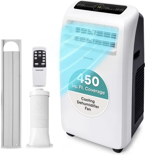 Vista 10 de SereneLife Aire acondicionado portátil de 8000 BTU, pequeña unidad de CA con deshumidificador y ventilador, mini unidad de CA con cobertura de 350