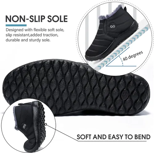 Vista 5 de Botas de nieve para mujer con forro de piel abrigadas, impermeables, cómodas, con forro de piel, para mujer, para exteriores.
