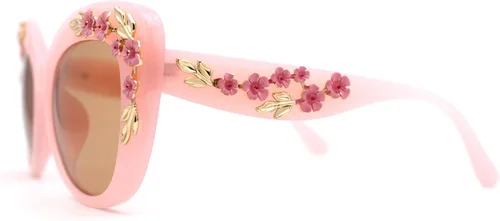 Vista 3 de SA106 Gafas de sol de ojo de gato de gran tamaño con diseño de flor de metal para mujer