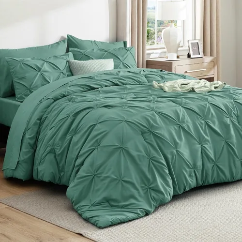 Vista 17 de Bedsure - Juego de edredón tamaño individual gris - Ropa de cama tamaño individual en una bolsa de 5 piezas, juego de cama Pintuck GentleSoft™
