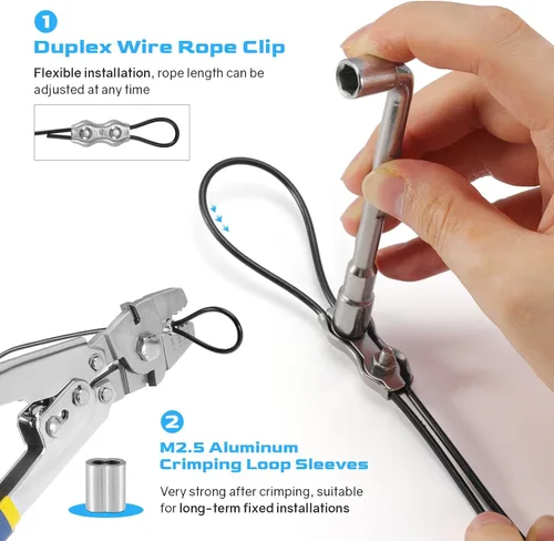 Vista 5 de Kit de colgar luces de cadena NEREUS con cable de acero inoxidable 304 recubierto de vinilo de 164 pies, kit de suspensión de luces de cadena
