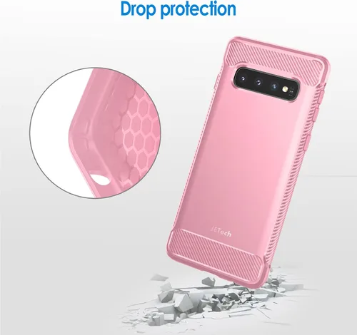 Vista 5 de JETech Funda delgada para Samsung Galaxy S10, funda delgada con absorción de golpes y diseño de fibra de carbono (rosa)
