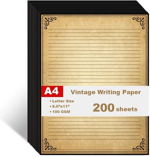 Vista 9 de Papel rayado vintage con diseño de borde antiguo, 50 hojas, papel de papelería para escribir cartas, 100 gsm, 11 x 8.5 pulgadas, papelería