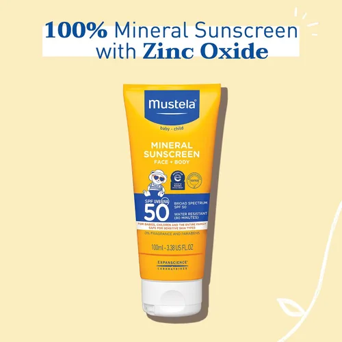 Vista 13 de Mustela Baby Mineral Sunscreen Lotion SPF 50 Loción solar de amplio espectro - Loción solar facial y corporal para pieles sensibles - Resistente al