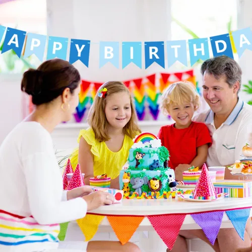 Vista 8 de Cartel azul de feliz cumpleaños, pancarta de feliz cumpleaños, guirnalda para baby shower, revelación de género, suministros de fiesta para niños
