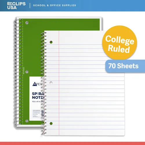 Vista 6 de Cuaderno de espiral, cuadernos con rayas universitarias, 70 hojas, una sola materia, cuadernos a granel, surtido de 6 colores, hojas perforadas de 3