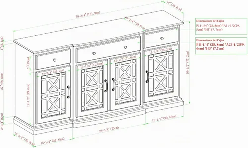 Vista 3 de WALKER EDISON Moderno aparador de madera con puerta de cristal para sala de estar o vestíbulo, consola de servicio y almacenamiento con puertas