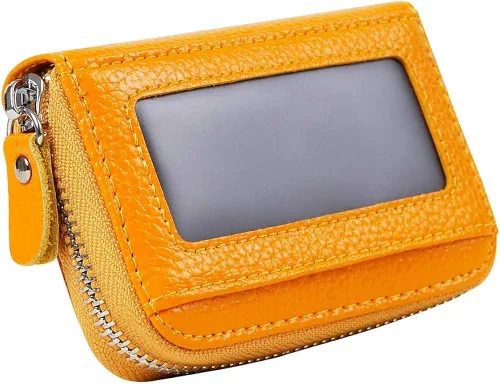 Vista 8 de RFID bloqueo 12 ranuras tarjeta de crédito titular cuero acordeón cartera