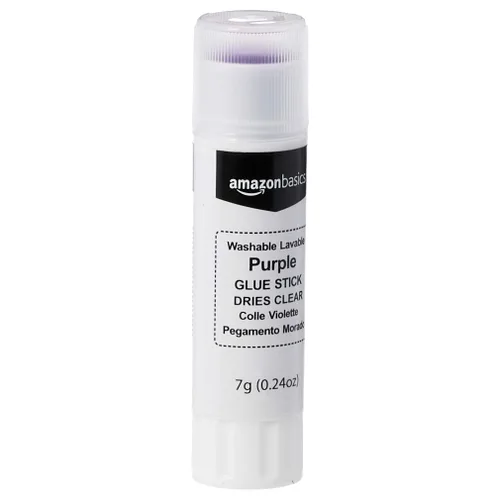 Vista 2 de Amazon Basics Pegamento escolar lavable morado, se seca transparente, no tóxico, barra de 0.24 onzas, paquete de 60 unidades Púrpura