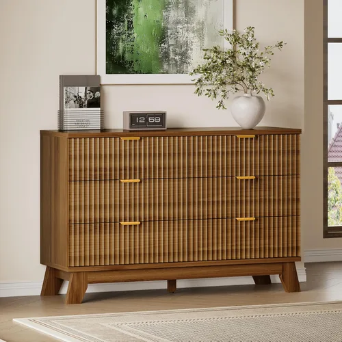 Vista 19 de BORNOON Cómoda acanalada de 3 cajones, 30.3 pulgadas de alto, cómoda bohemia compacta y moderna, armario de almacenamiento de madera