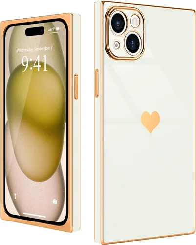 Vista 24 de Compatible con iPhone 12 Funda Rectangular Bonita Chapado Dorado Lujo Corazón de Amor Funda de Teléfono para Mujeres Niñas A Prueba de Golpes